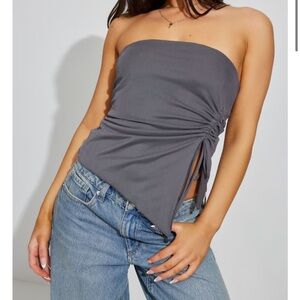Garage Gray Shirred Asymmetric Tube Top